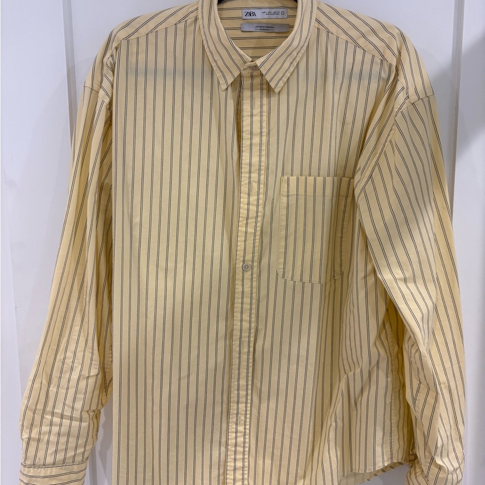 Zara Yellow Casual Button Down Shirt with Stripes